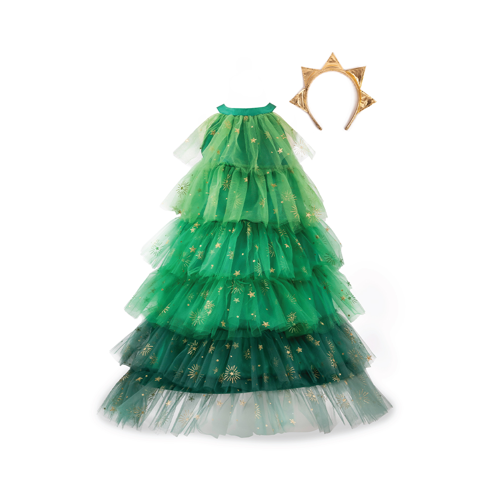 Great Pretenders Christmas Tree Dress with Headpiece, SIZE US 7-8