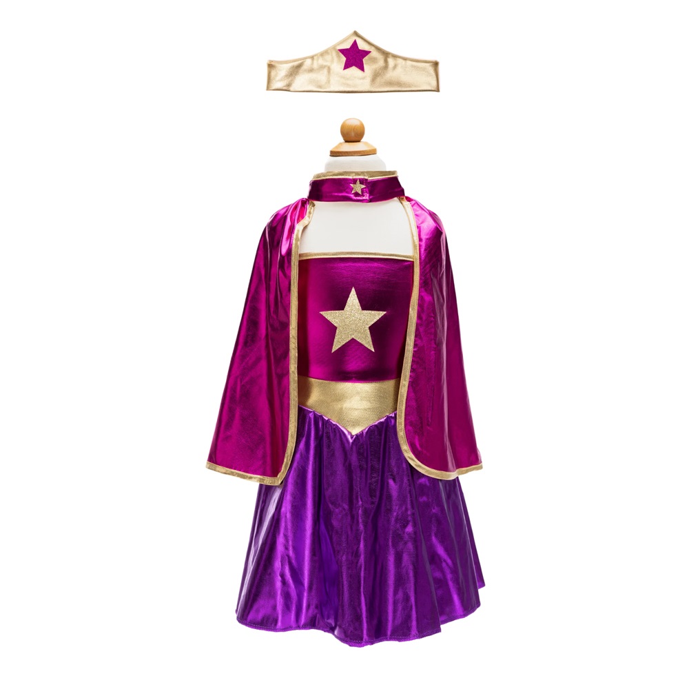 Great Pretenders Superhero Star Dress/Cape/Headpice,  Magenta/Purple SIZE US4/6