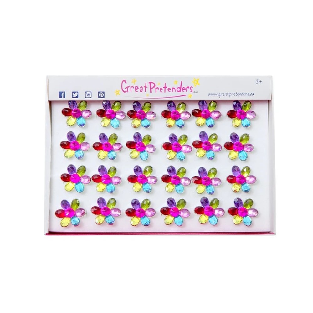 Great Pretenders Flower Gem Rings - 24 pcs