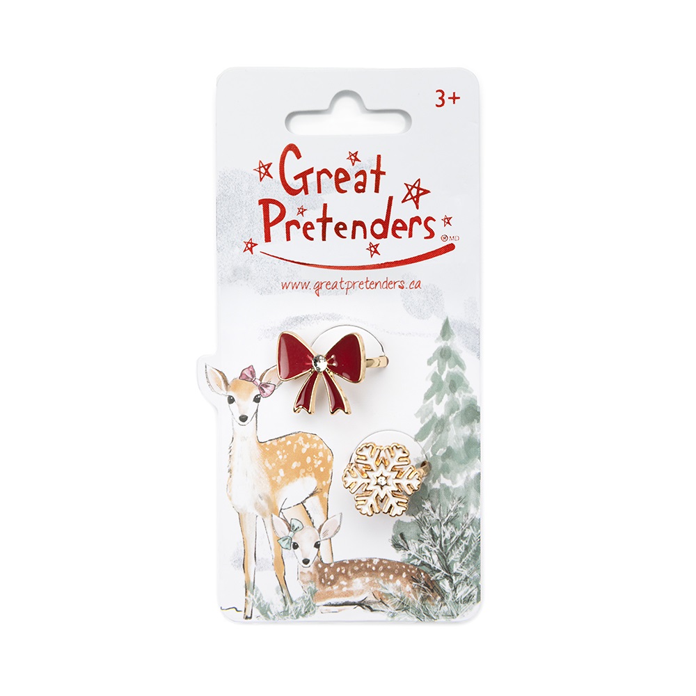 Great Pretenders Holiday Bow & Snowflake Rings, 2pc