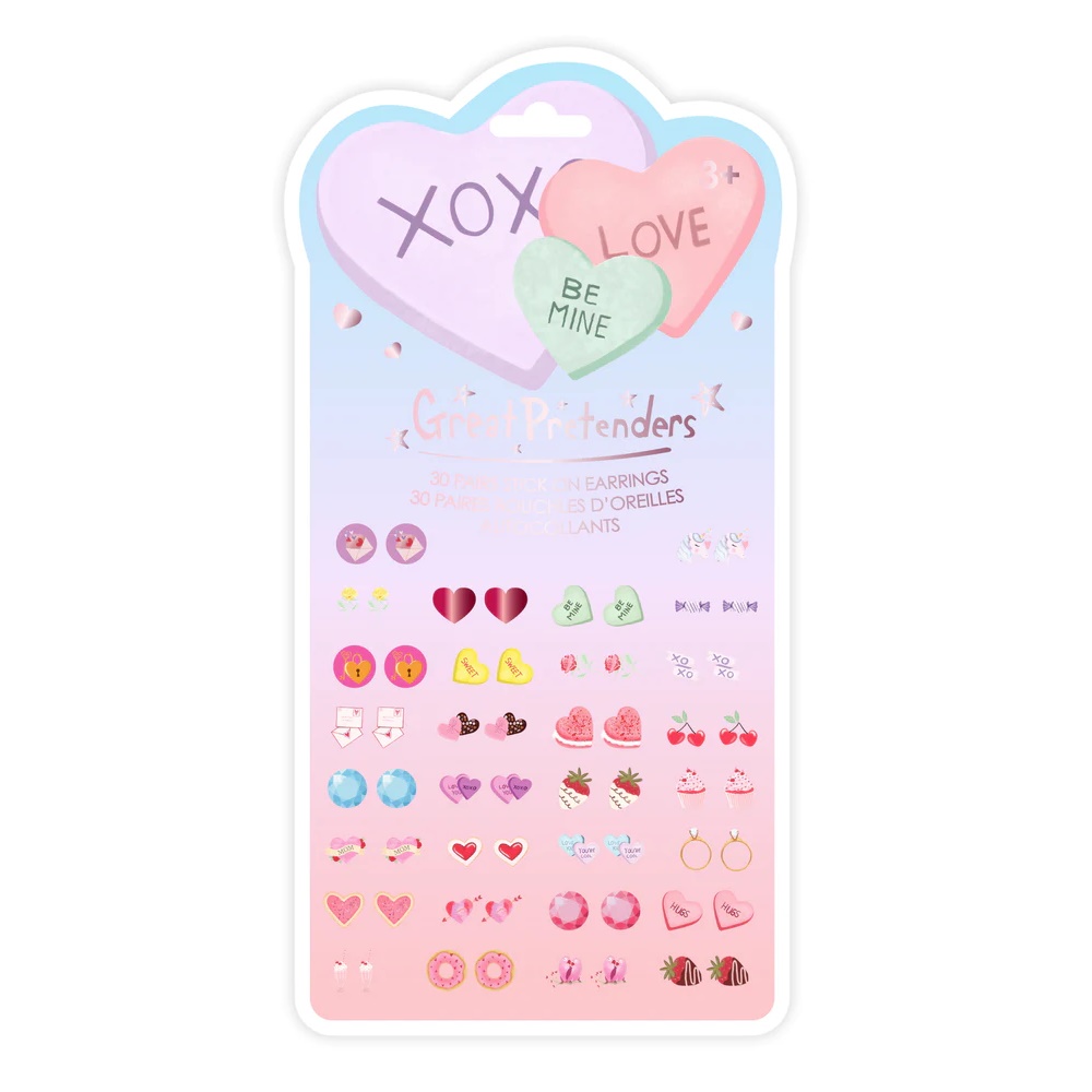 Great Pretenders Candy Heart Valentine Sticker Earrings (30 pairs)