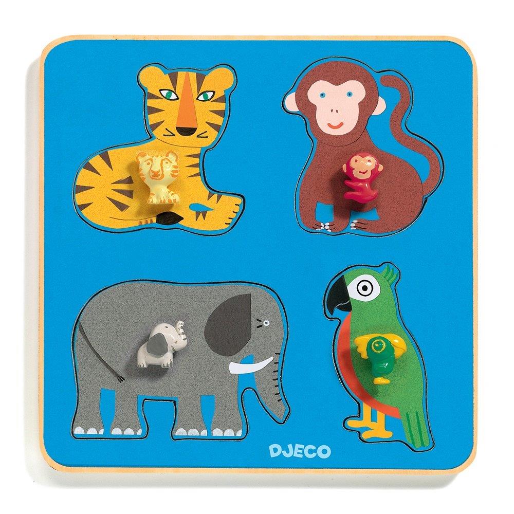 Djeco Wooden Puzzles - Large Buttons Puzzles Family Jungle
