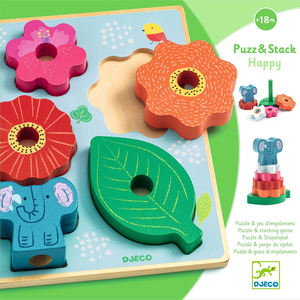 Djeco Toys and games Wooden Puzzles - Relief puzzles Puzz & Stack Happy