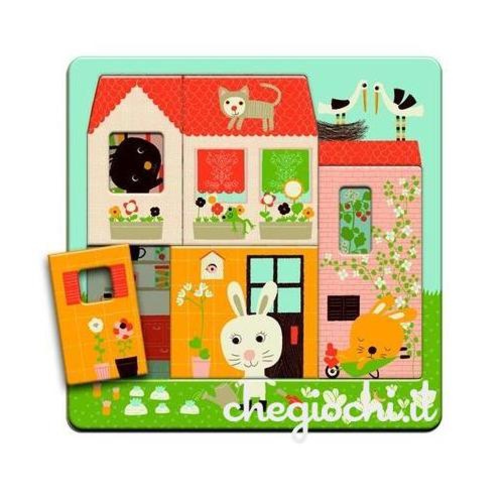 Djeco 3 layers wooden puzzles 3 layers puzzle - Rabbit cottage