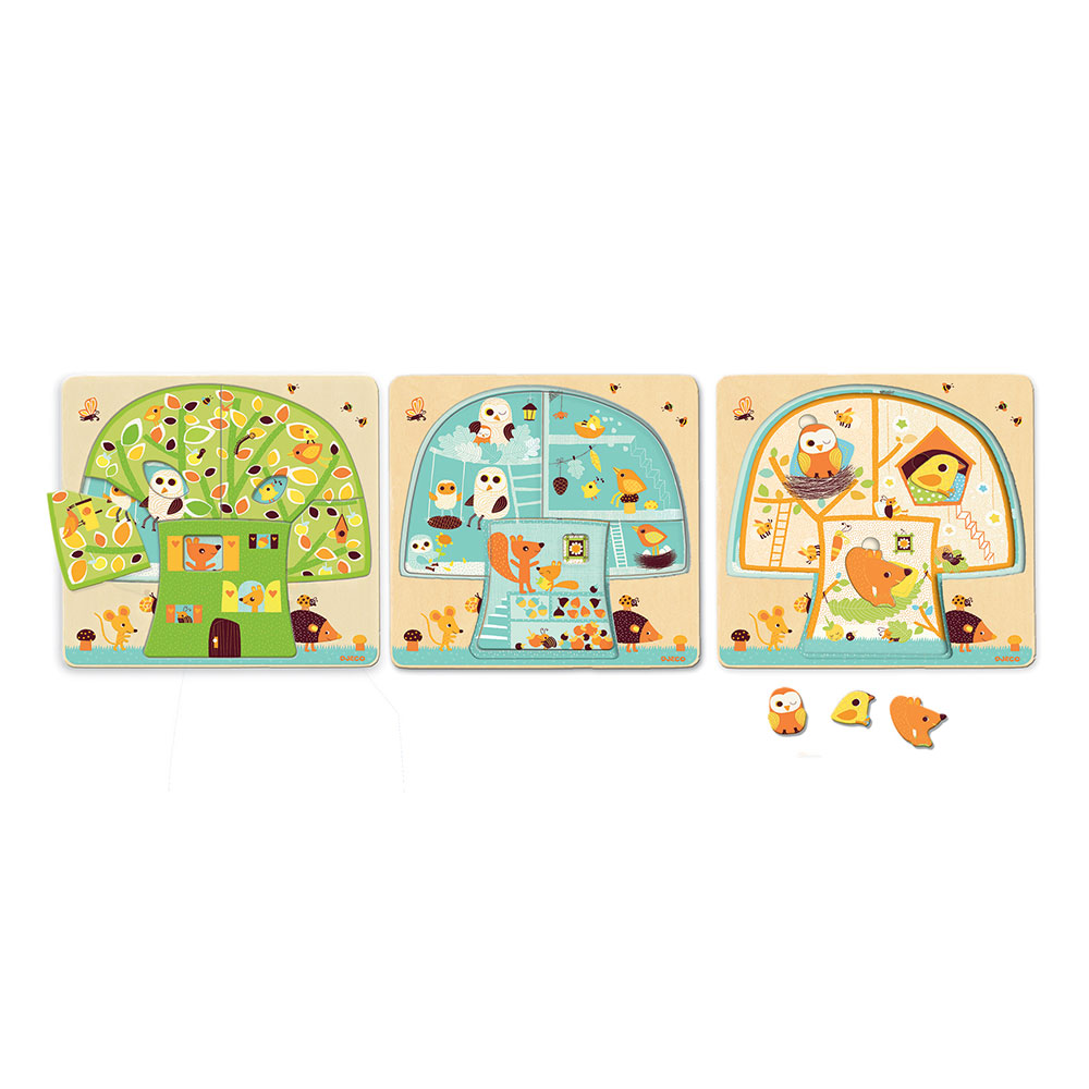 Djeco 3 layers wooden puzzles 3 layers puzzle - Tree house