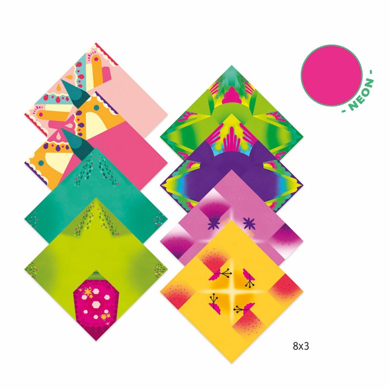 Djeco Οριγκάμι κατασκευή νέον χρώματα Τροπικά ζωάκια και λουλούδια