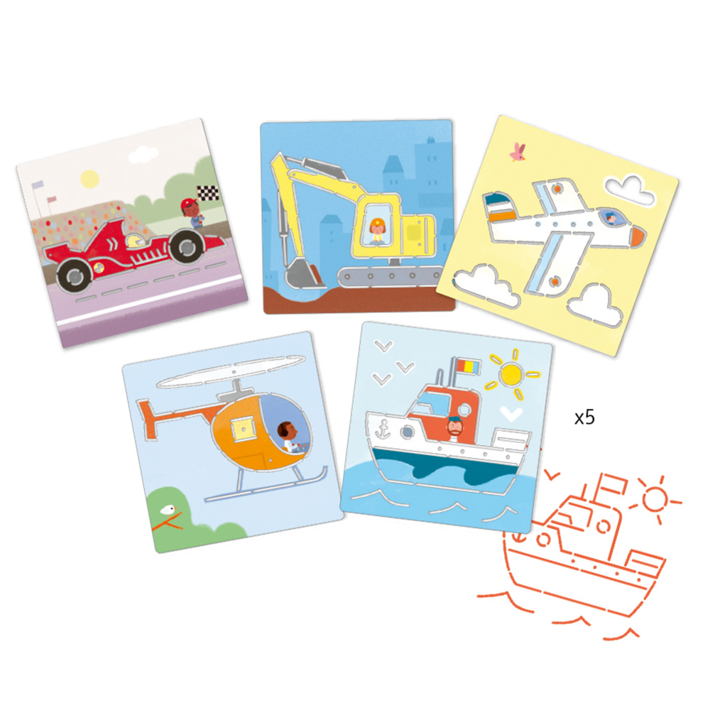 Djeco Design Small gifts - Stencils Tranports & co