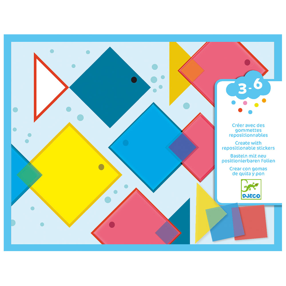 Djeco κολάζ με αυτοκόλλητα επαναχρησιμοποιούμενα τετράγωνα Χρώματα - μεγέθη