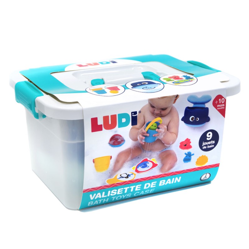 Ludi Σετ παιχνιδιών μπάνιου σε βαλιτσάκι αποθήκευσης Βιβλίο/Μπουγελόφατσες/Κουβαδάκια/Φάλαινα