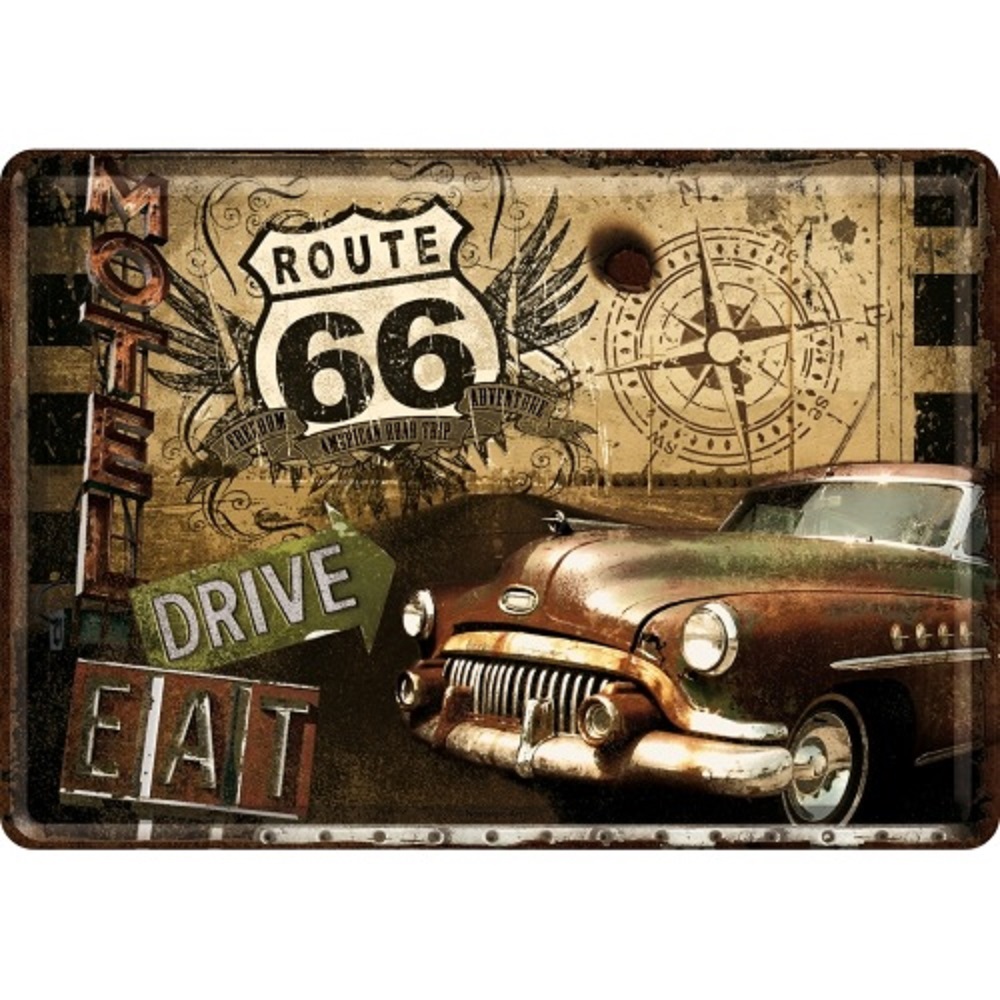 Nostalgic Μεταλλική κάρτα σε φάκελο. Route 66 Road Trip