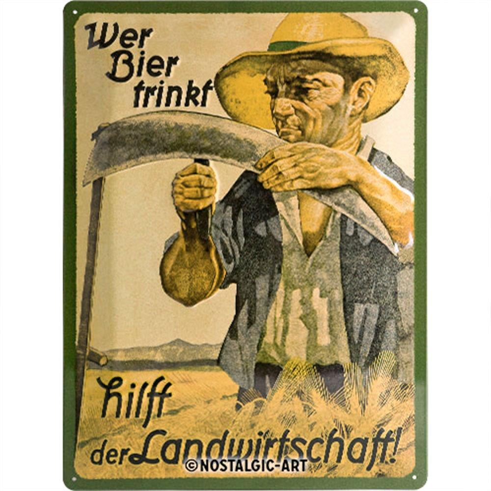 Nostalgic Μεταλλικός πίνακας Wer Bier trinkt hilft der Landwirtschaft