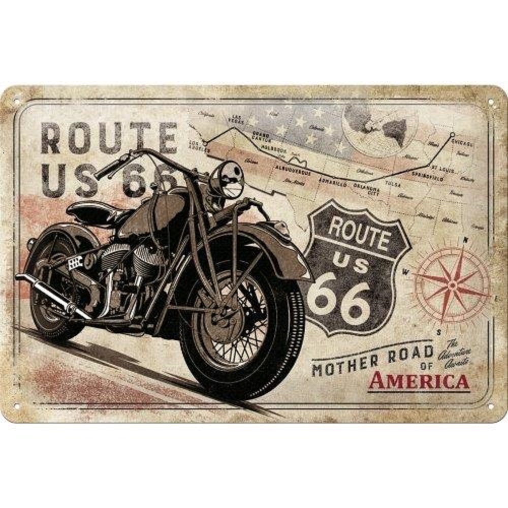 Nostalgic Μεταλλικός πίνακας Route 66 Bike Map