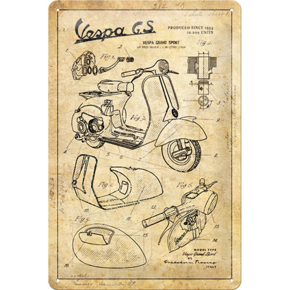 Nostalgic Μεταλλικός πίνακας Vespa - Parts Sketches Vespa