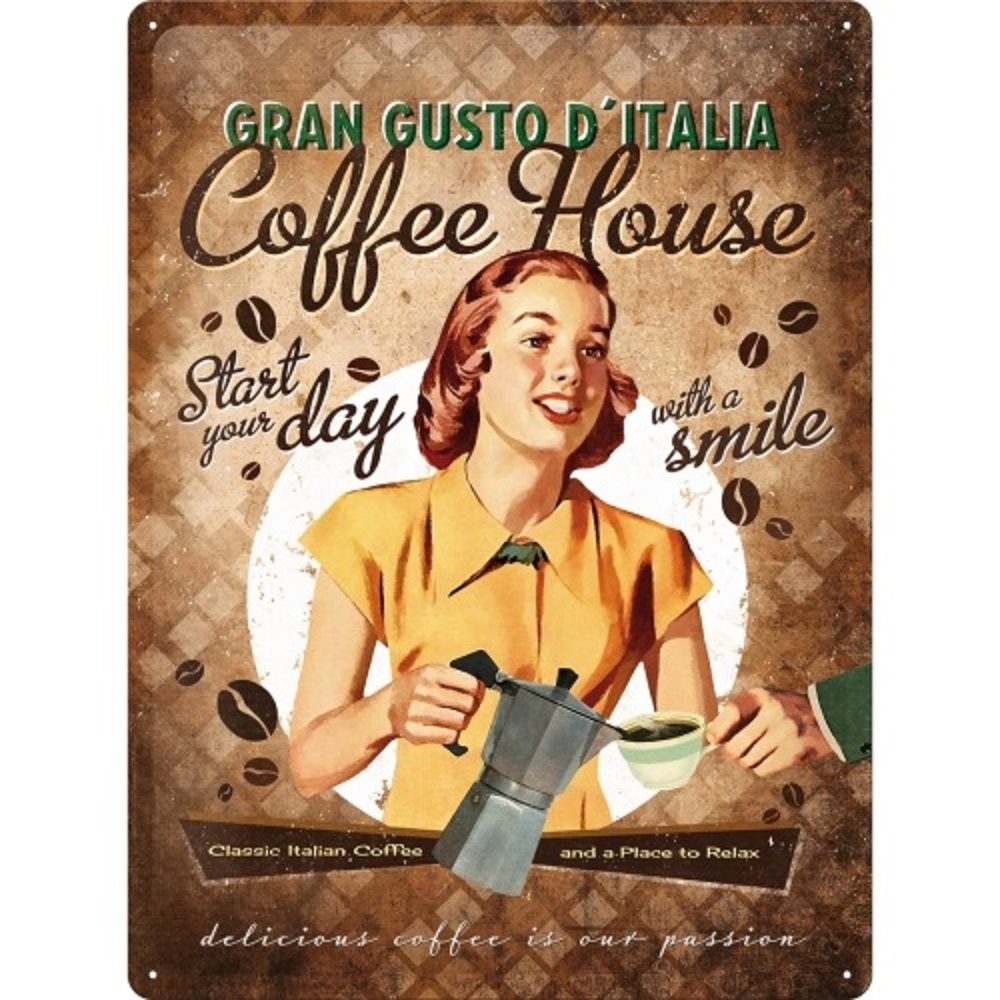 Nostalgic Μεταλλικός πίνακας Coffee House Lady