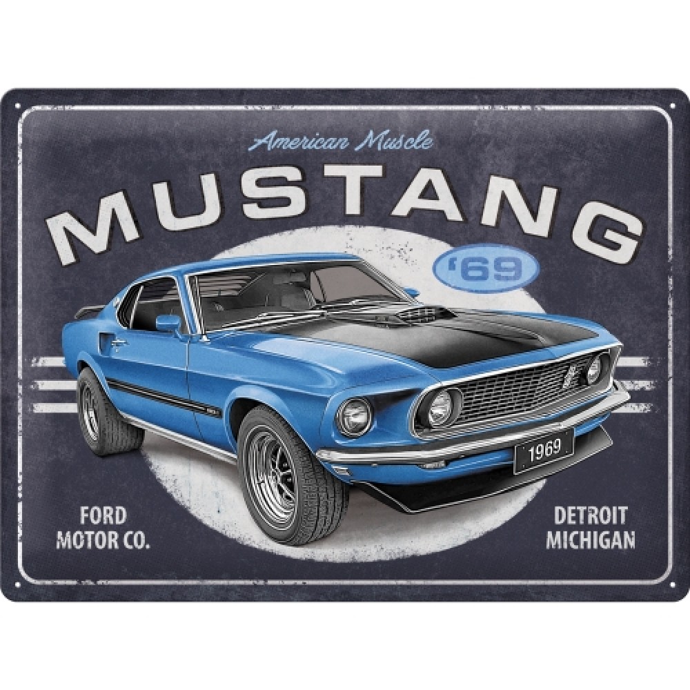 Nostalgic Tin Sign 30 x 40cm Ford Mustang - 1969 Mach 1 Blue