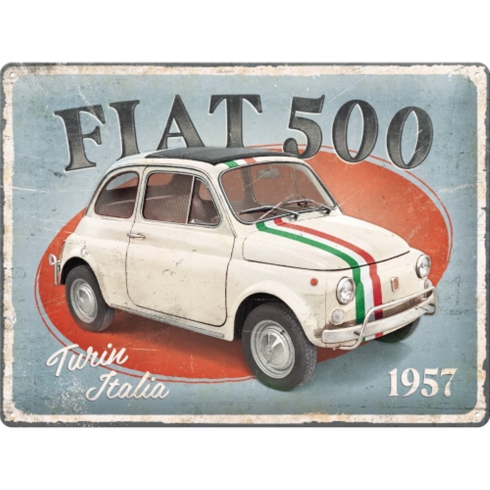 Nostalgic Tin Sign 30 x 40cm Fiat 500 - Turin Italia