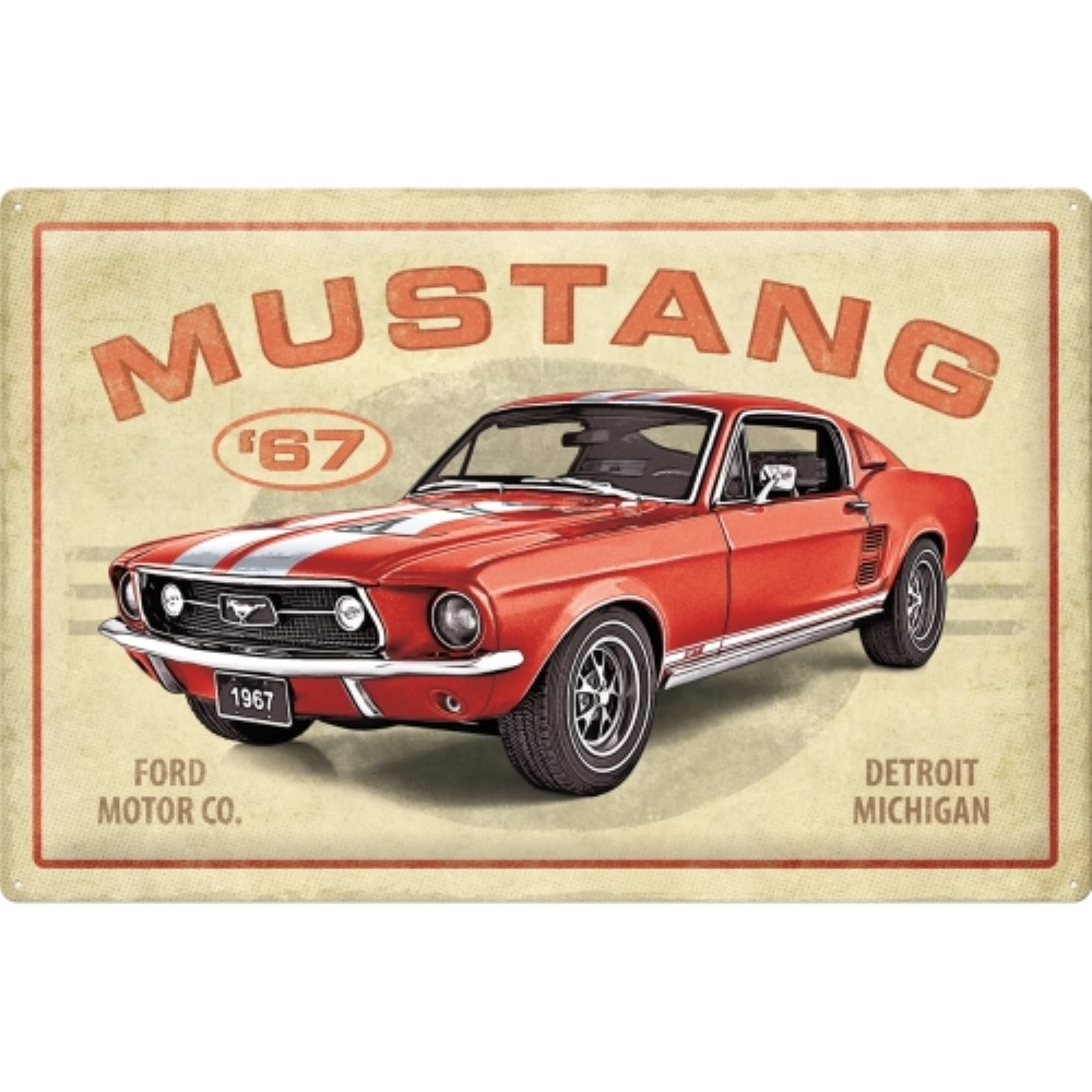 Nostalgic Tin Sign 40 x 60cm Ford Mustang - GT 1967 Red