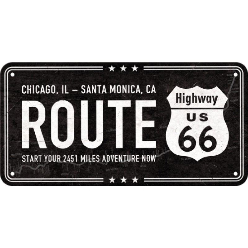 Nostalgic Μεταλλική κρεμαστή ταμπέλα Highway 66 Black
