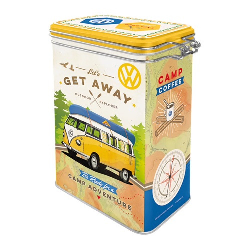 Nostalgic Μεταλλικό κουτί καπάκι με κλιπ Volkswagen VW Bulli - Lets Get Away!