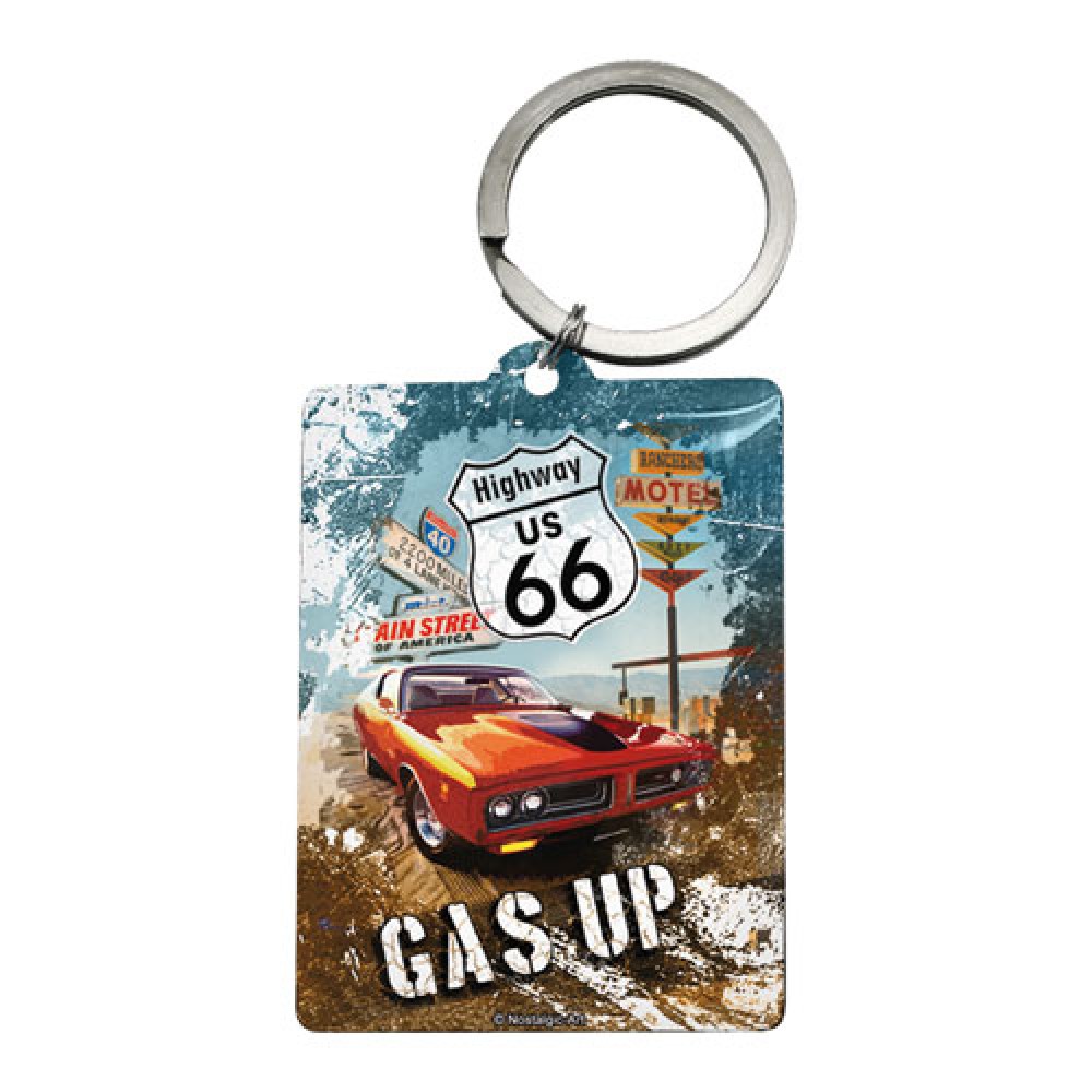 Nostalgic Key Chain 6x4,5cm US Highways Highway 66 Red Car Gas Up