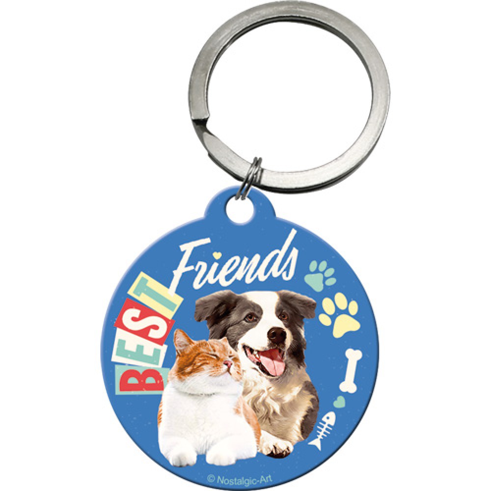 Nostalgic Key Chain Round Best Friends Cat & Dog