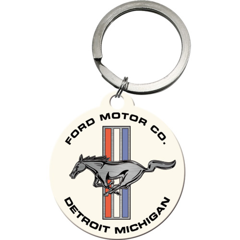 Nostalgic Key Chain Round Ford Mustang - Horse & Stripes Logo