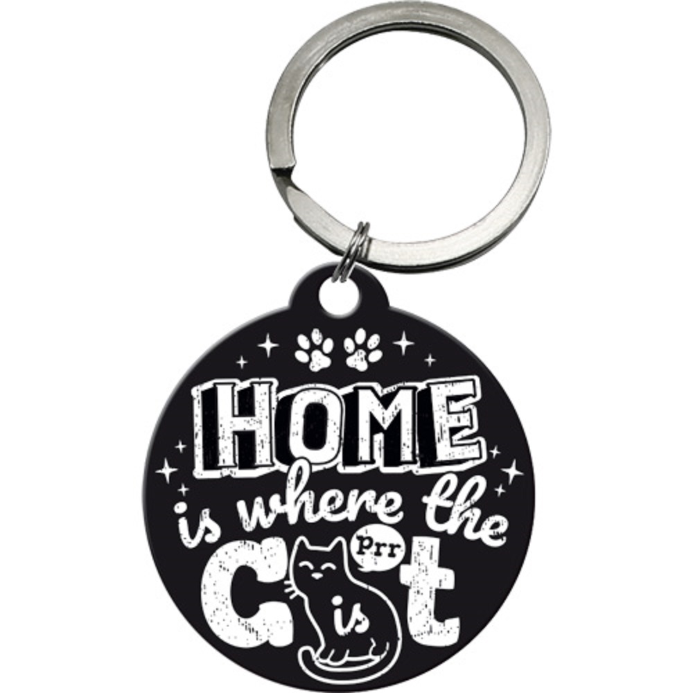 Nostalgic Key Chain Round Home is where the cat is black