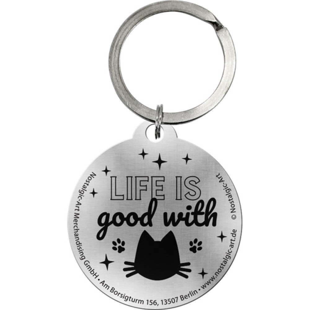 Nostalgic Key Chain Round Home is where the cat is black