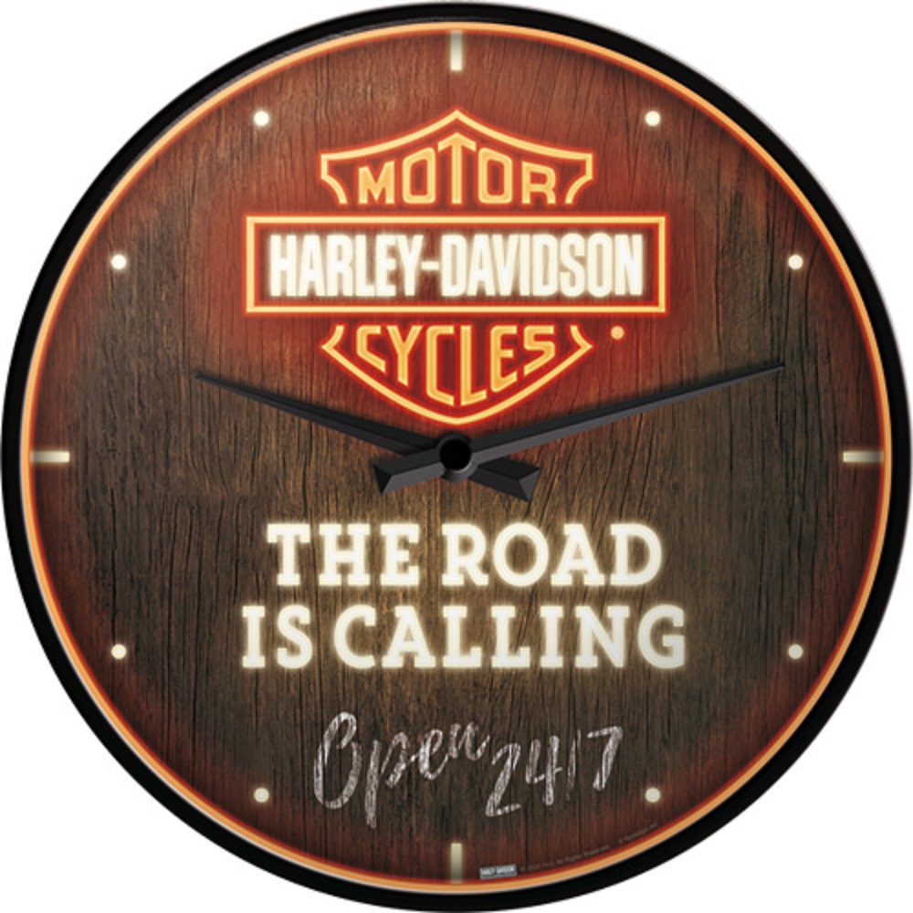 Nostalgic Wall Clock Harley-Davidson - Road is Calling Neon