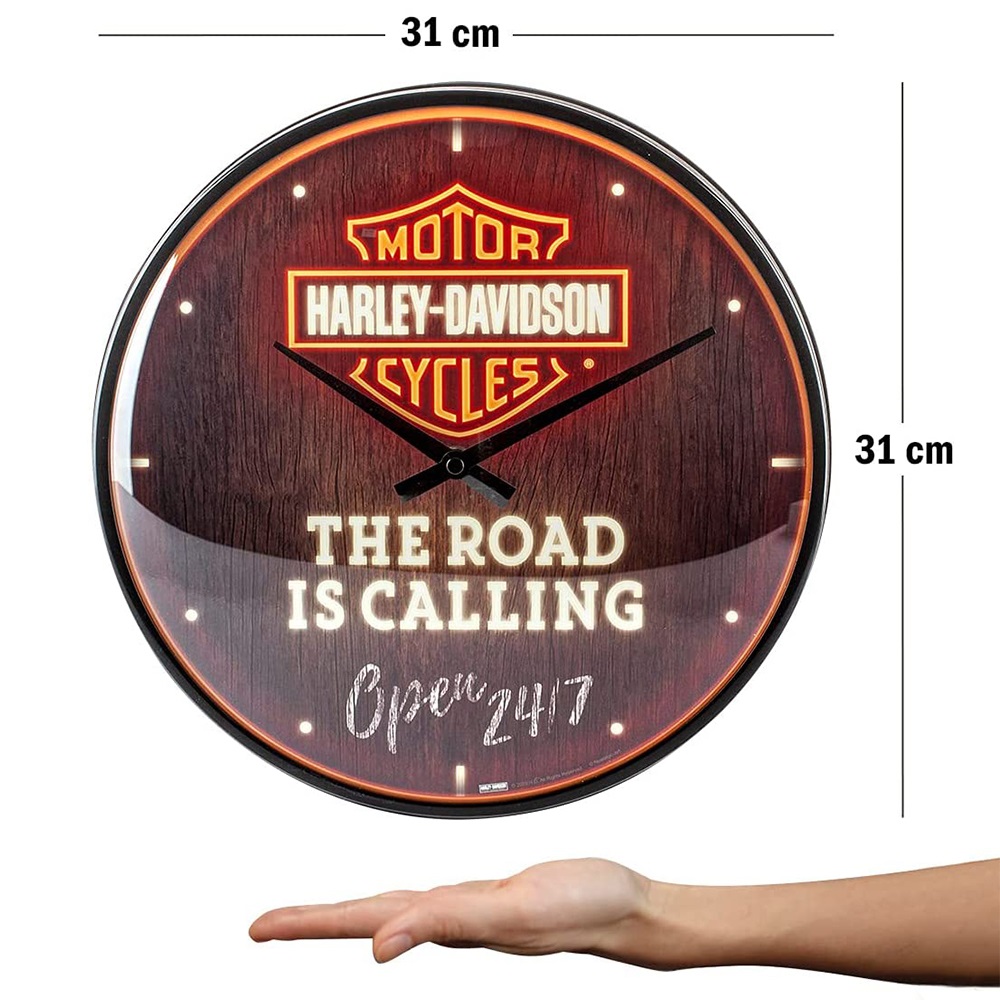 Nostalgic Wall Clock Harley-Davidson - Road is Calling Neon