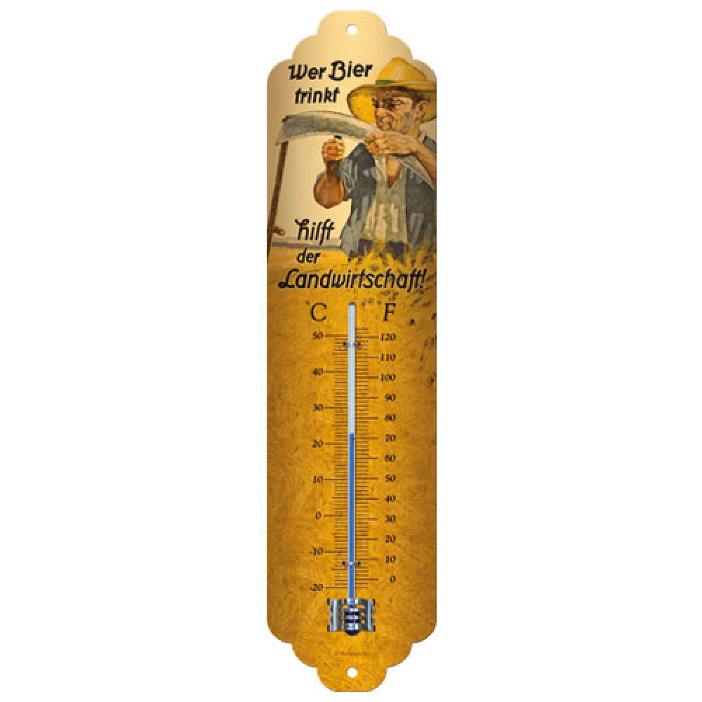 Nostalgic Thermometer Bier and Spirituosen Wer Bier trinkt hilft der Landwirtschaft