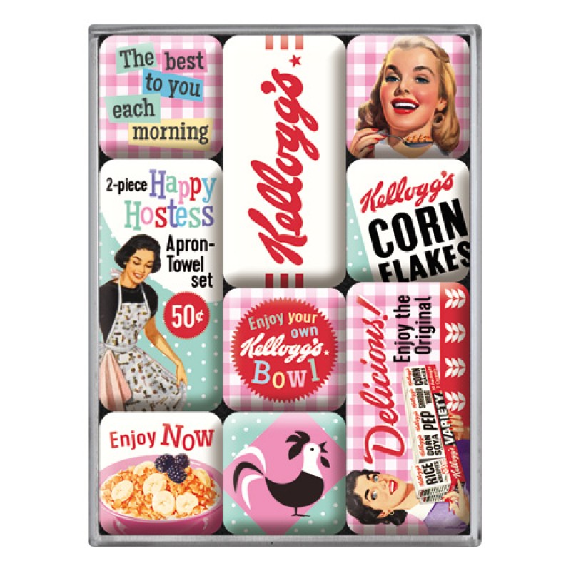 Nostalgic Μεταλλικά Μαγνητάκια (Σετ 9 τεμαχίων) Kelloggs - Happy Hostess Corn Flakes