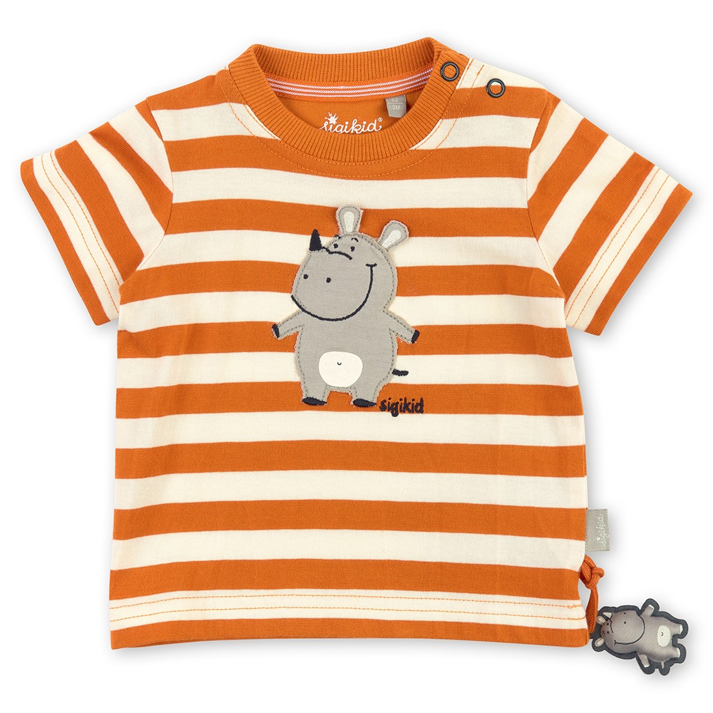 Sigikid Cream/orange striped baby T-shirt rhino