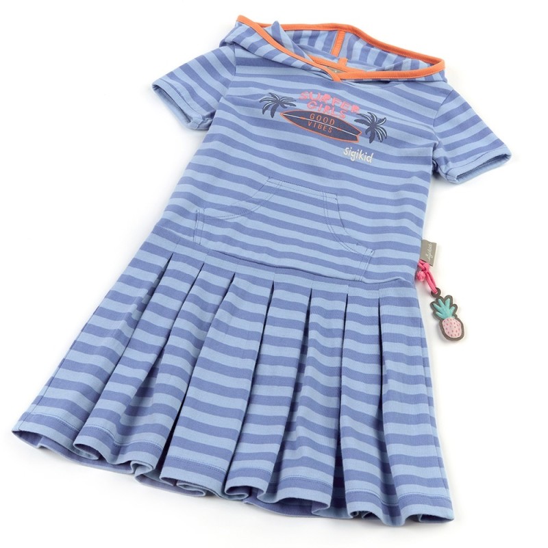 Size 128 Sigikid κοντομάνικο φόρεμα με βολάν Surfer Girls ριγέ μπλε