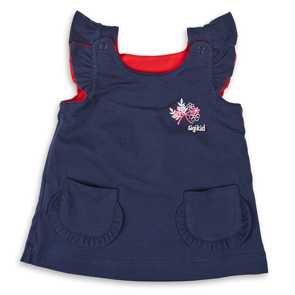 Sigikid Reversible baby jumper dress navy and red, embroidered