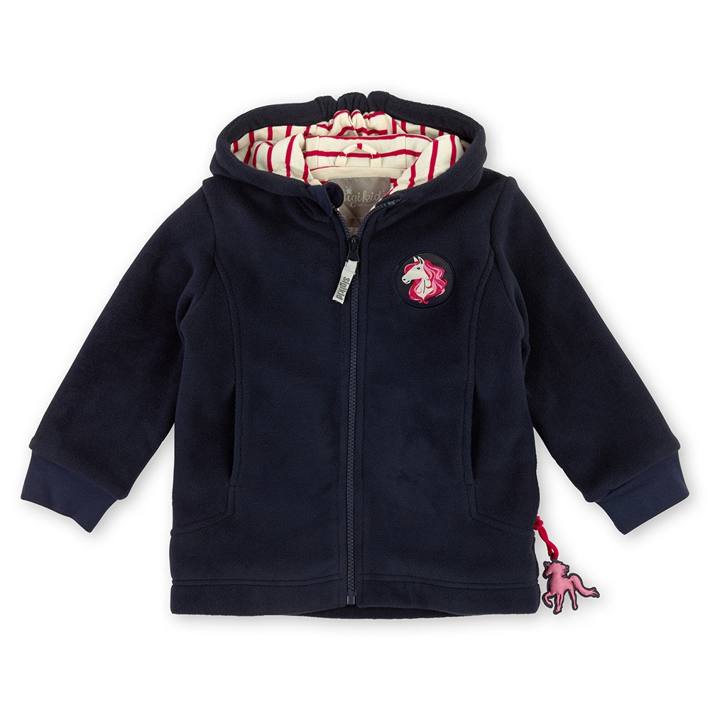 Sigikid Navy hooded polar fleece jacket for girls, lined red/white