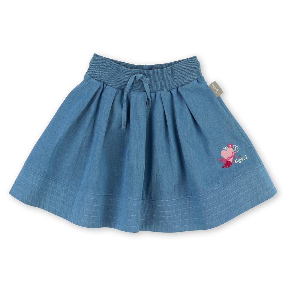 Sigikid Jeans blue pleated summer skirt for girls, embroidered