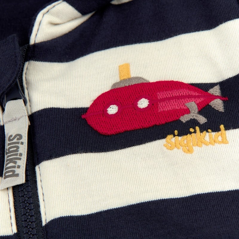 Size 068 Sigikid ζακέτα φούτερ δύο όψεων με κουκούλα Ocean Friends ριγέ μπλε