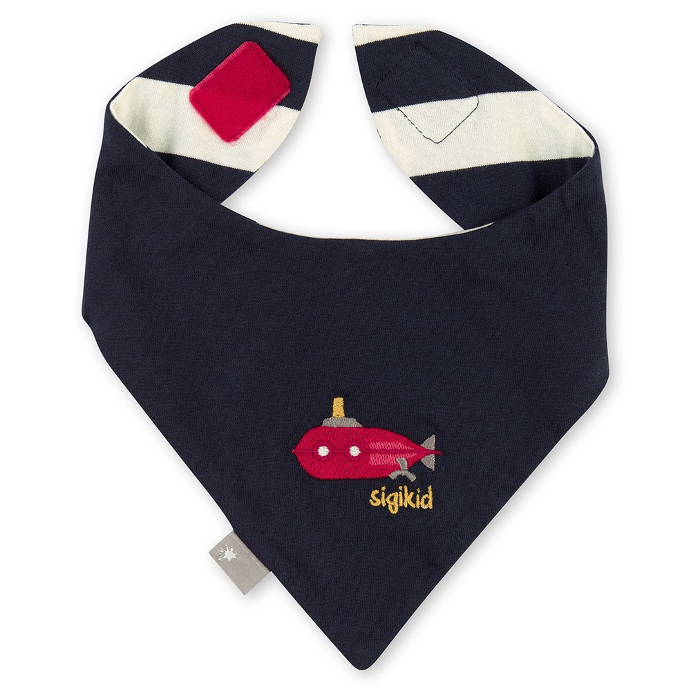 Sigikid reversible bandana bib for little boys, navy/white