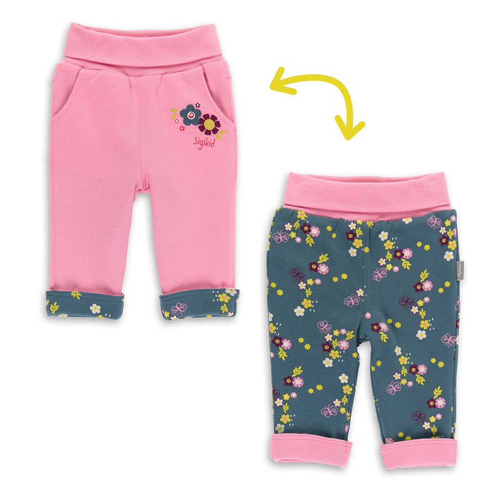 Sigikid Reversible soft pants for little girls, pink & floral blue