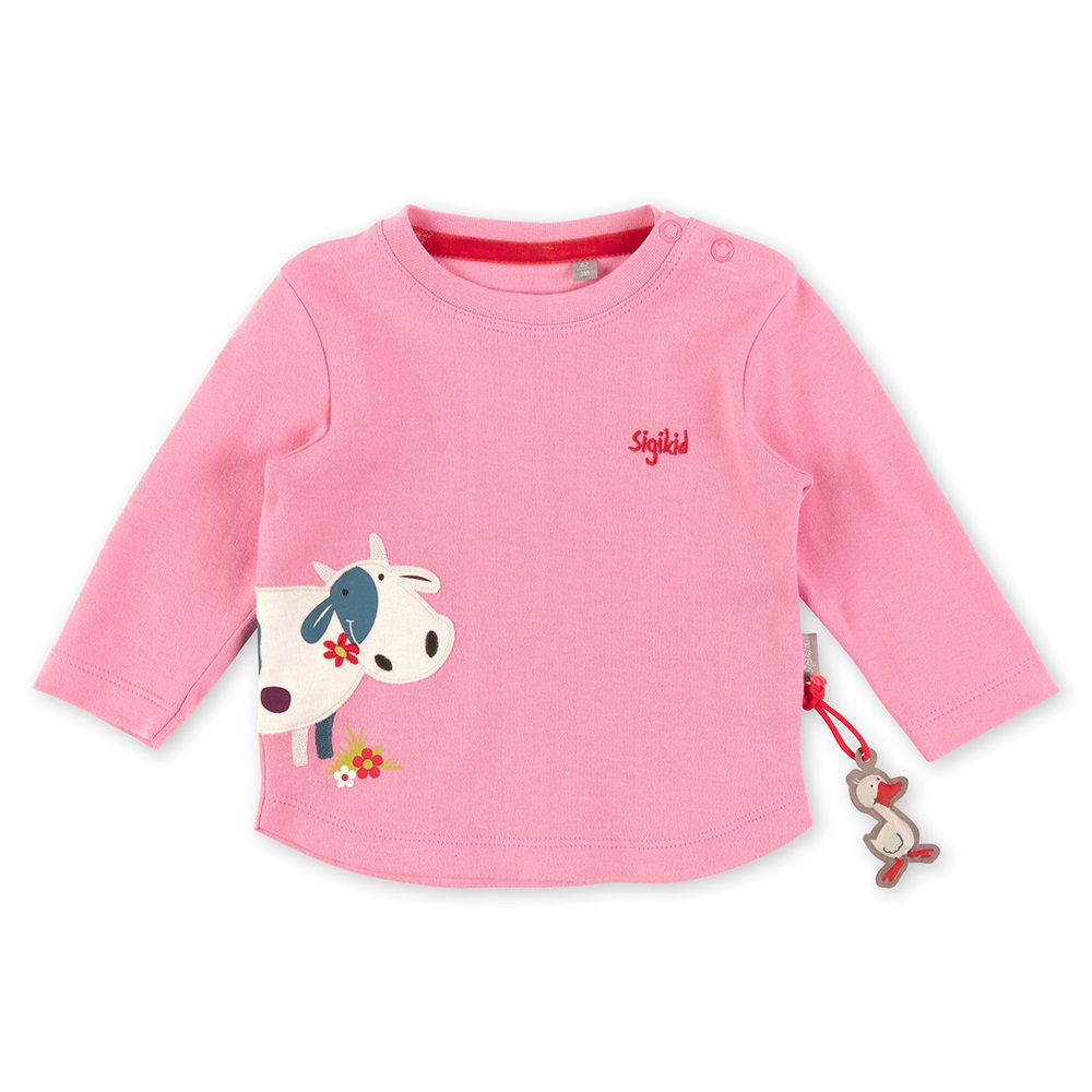 Size 068 Sigikid Μακρυμάνικο μπλουζάκι με κέντημα Αγελάδα ροζ