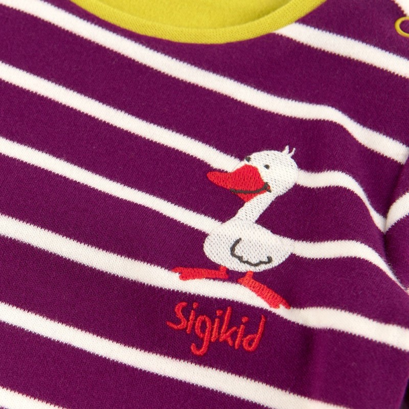 Size 092 Sigikid Μακρυμάνικο μπλουζάκι δύο όψεων με κέντημα λαχανί/μωβ ριγέ