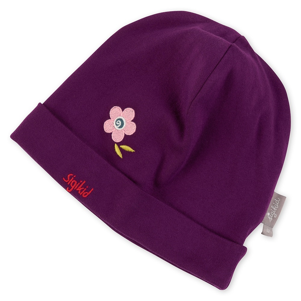 Sigikid Beanie hat for girls, blackberry violet, embroidered