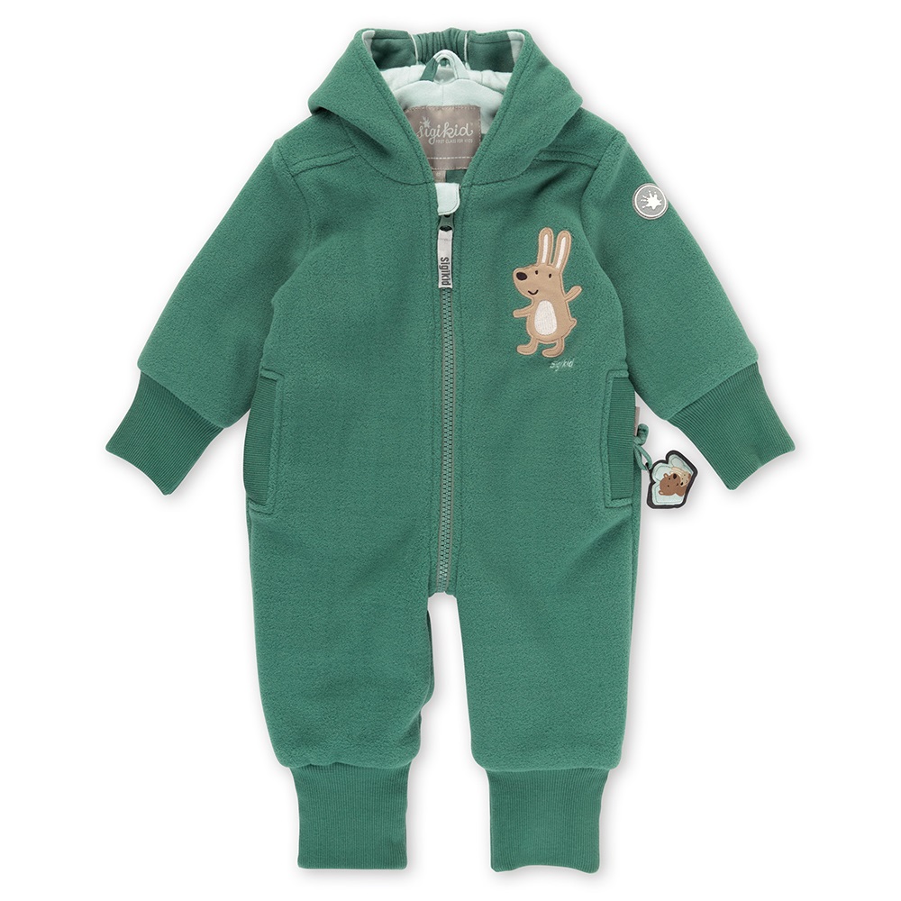 Sigikid Hooded baby boy's fleece overall bunny, green, lined