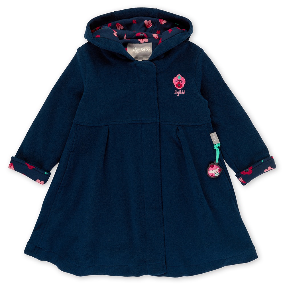 Sigikid Hooded lined fleece dress coat for girls, navy