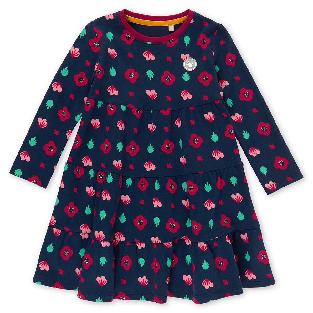 Sigikid Girls' long sleeve tiered dress floral navy