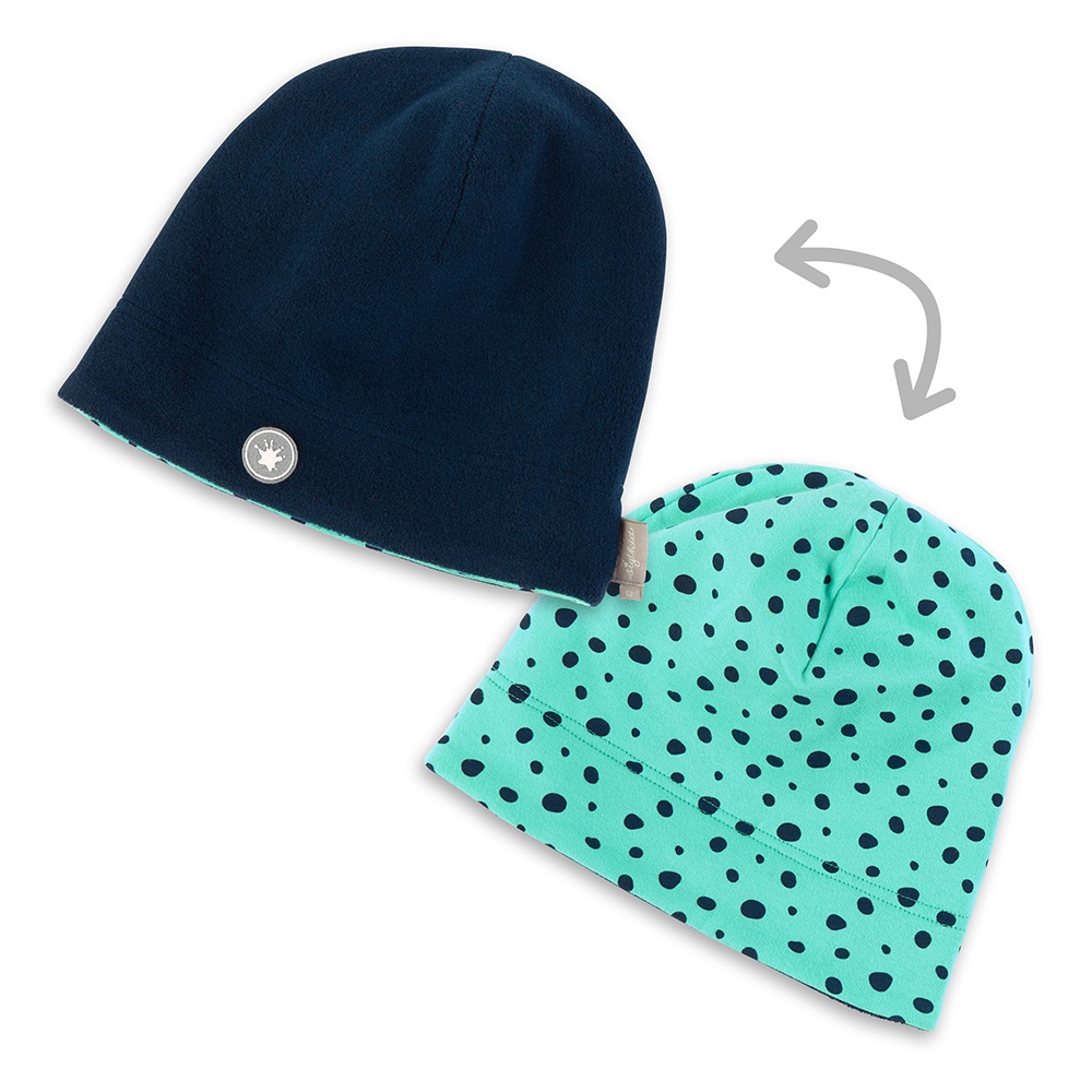 Sigikid Reversible hat for girls, navy fleece/turquoise organic cotton