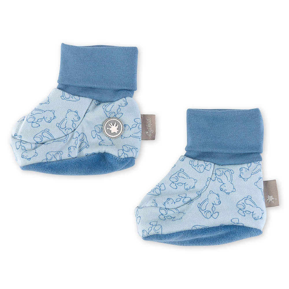Sigikid Baby booties, blue printed, lined Size I