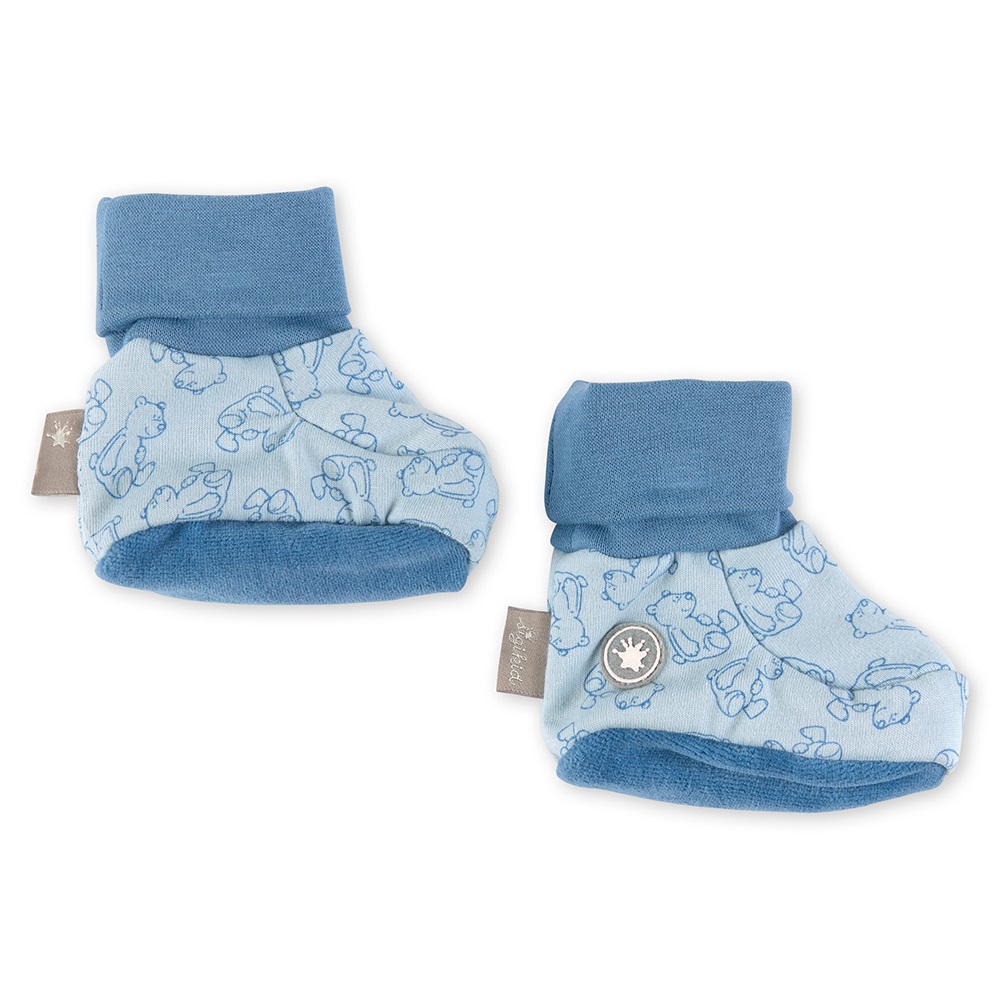 Sigikid Baby booties, blue printed, lined Size I