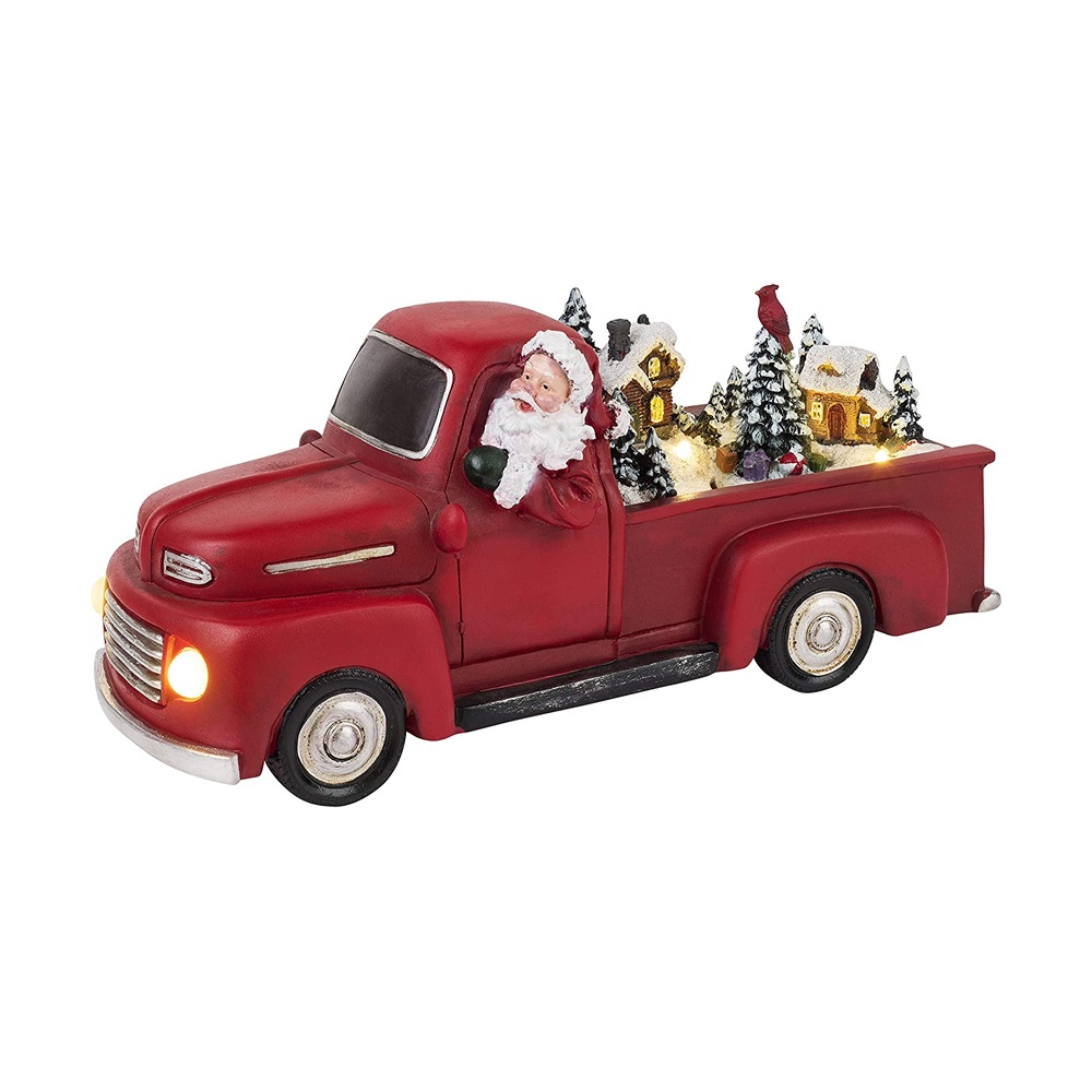 Resin Nostalgic Red Truck Santa 26 cm